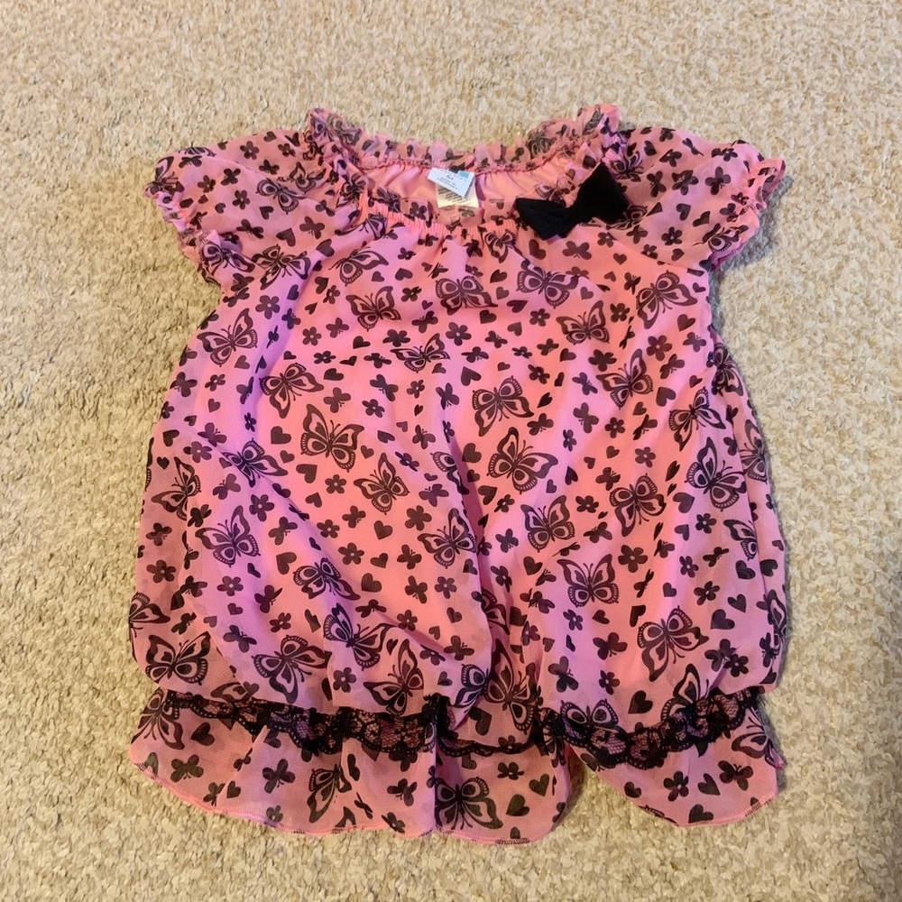 Stunning Girls Butterfly Bow Top Pink and Black 4T